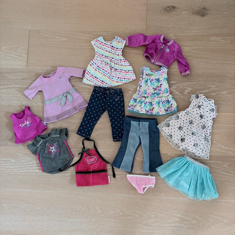 American Girl Doll Clothes Bundle Lot Dresses Tops Jeans Jacket Skirt